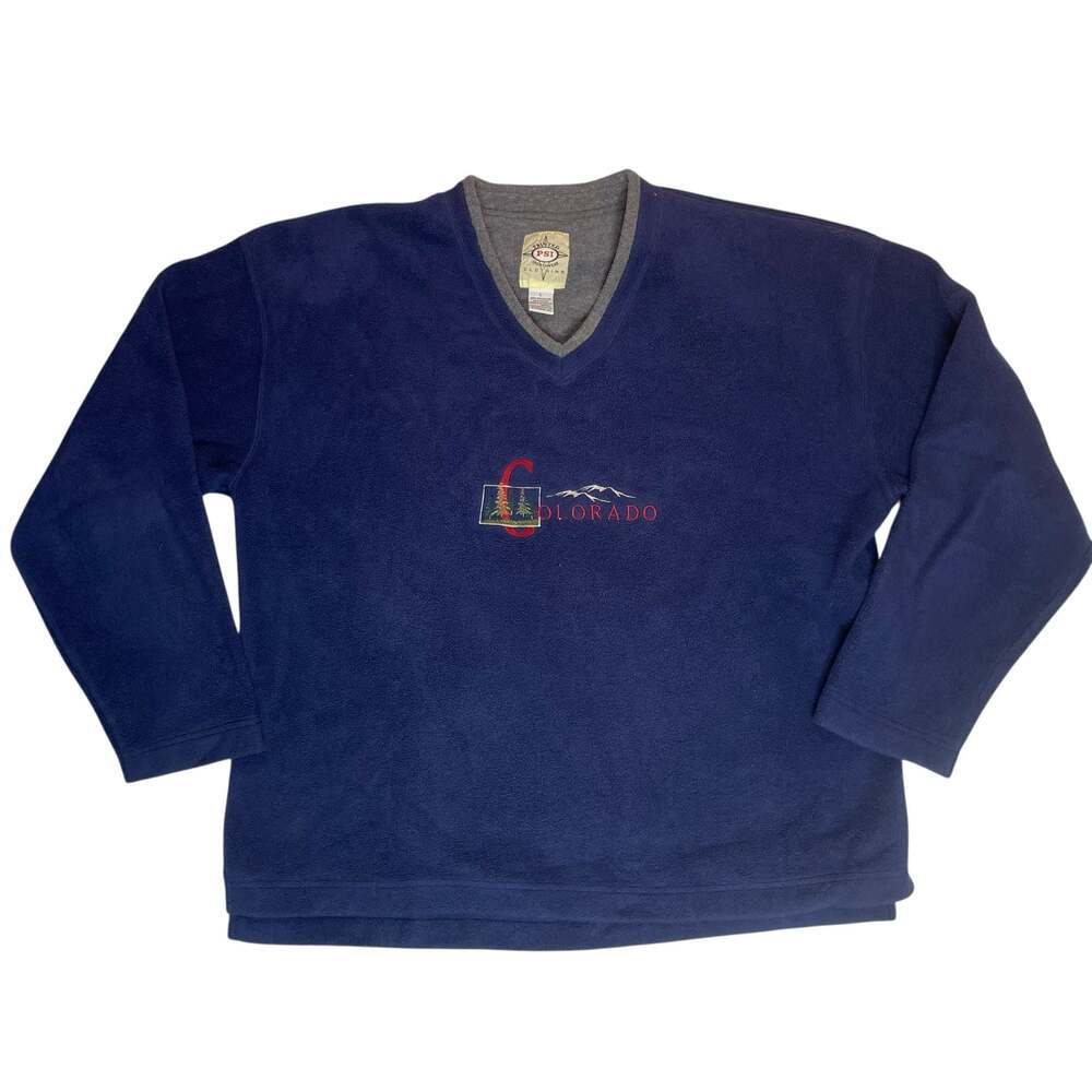 Colorado Fleece Pullover Sweatshirt Blue V-Neck Mens Large